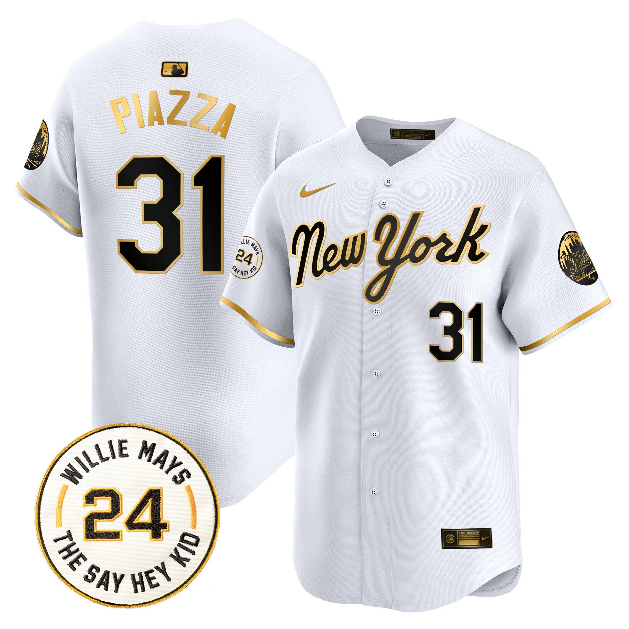 Men's Mets Willie Mays Patch Vapor Premier Limited Jersey - All Stitched