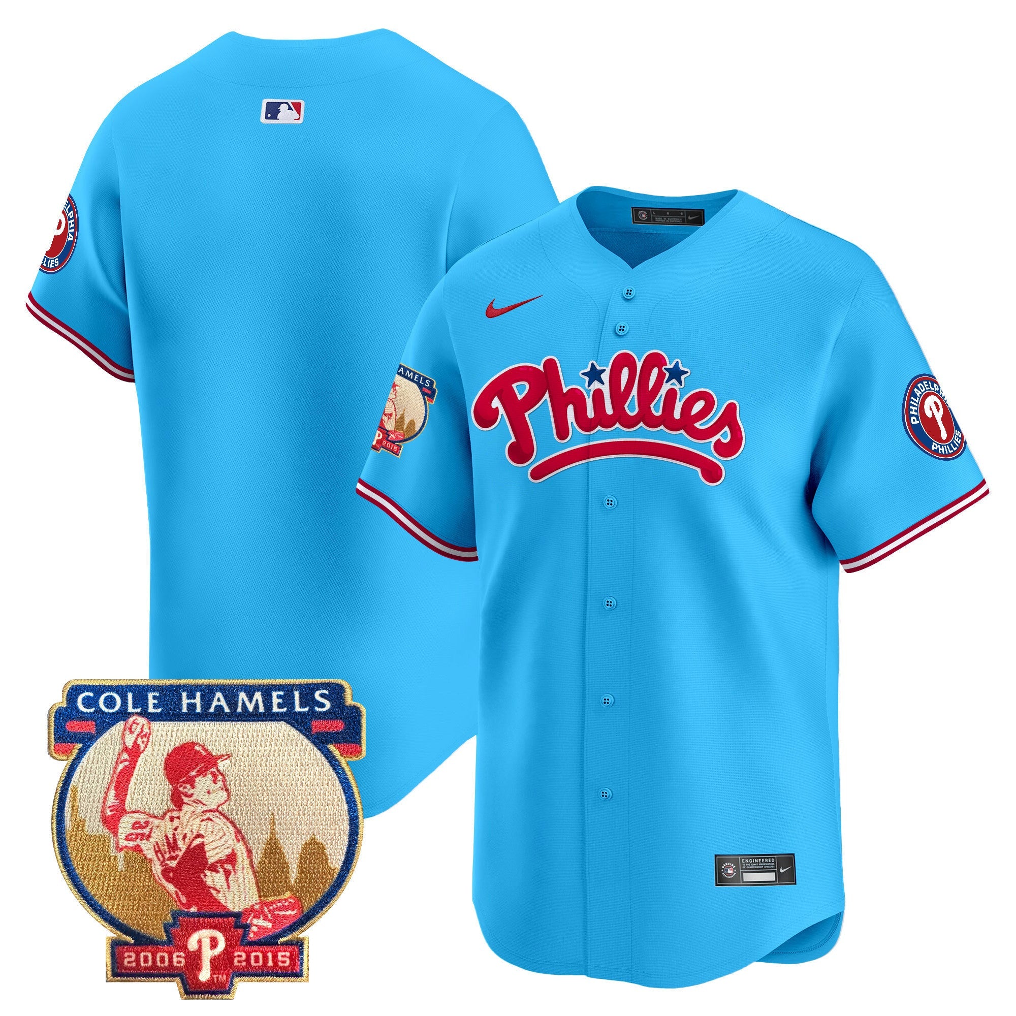 Men's Phillies Cole Hamels Patch Vapor Premier Limited Jersey - All Stitched
