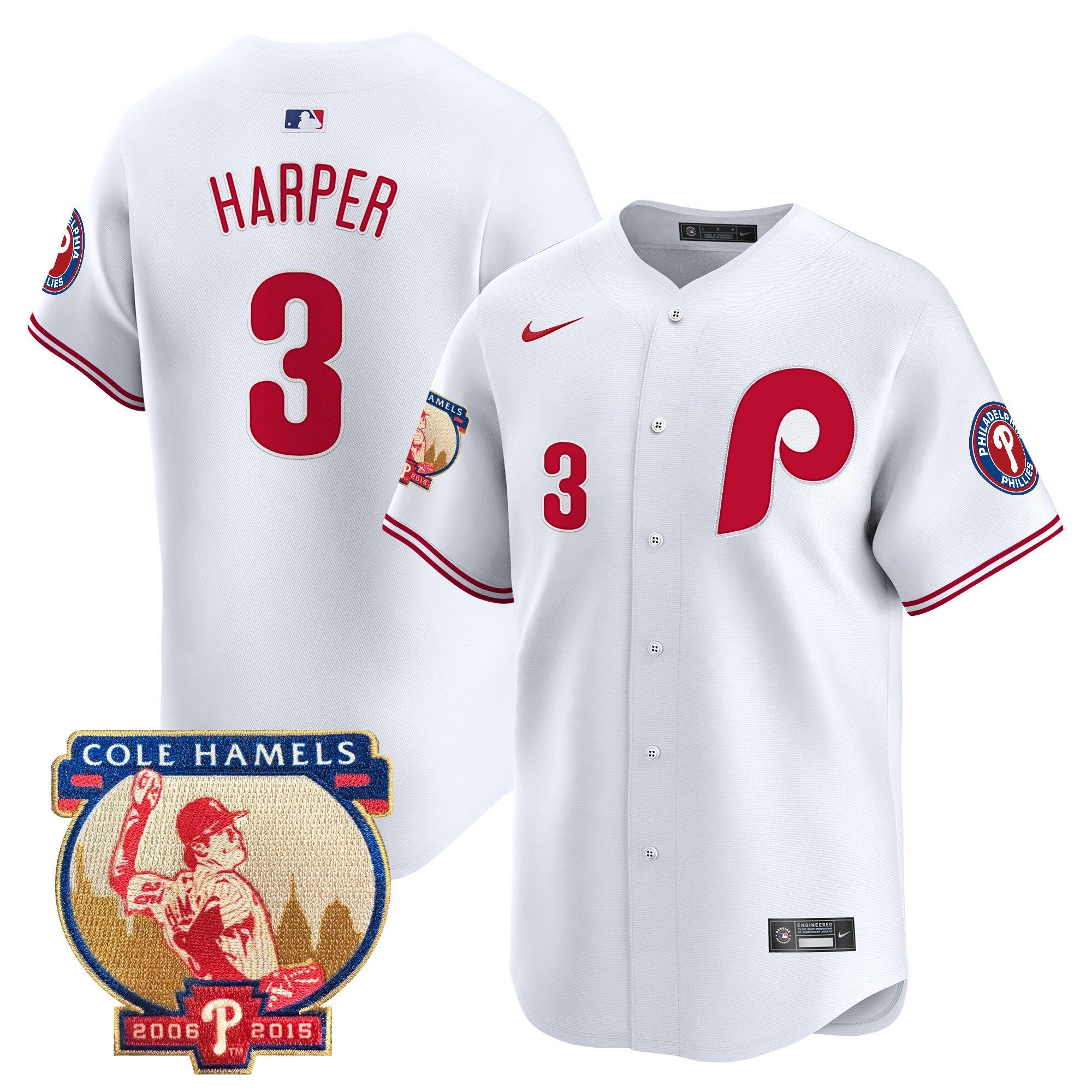 Men's Phillies Cole Hamels Patch Vapor Premier Limited Jersey - All Stitched