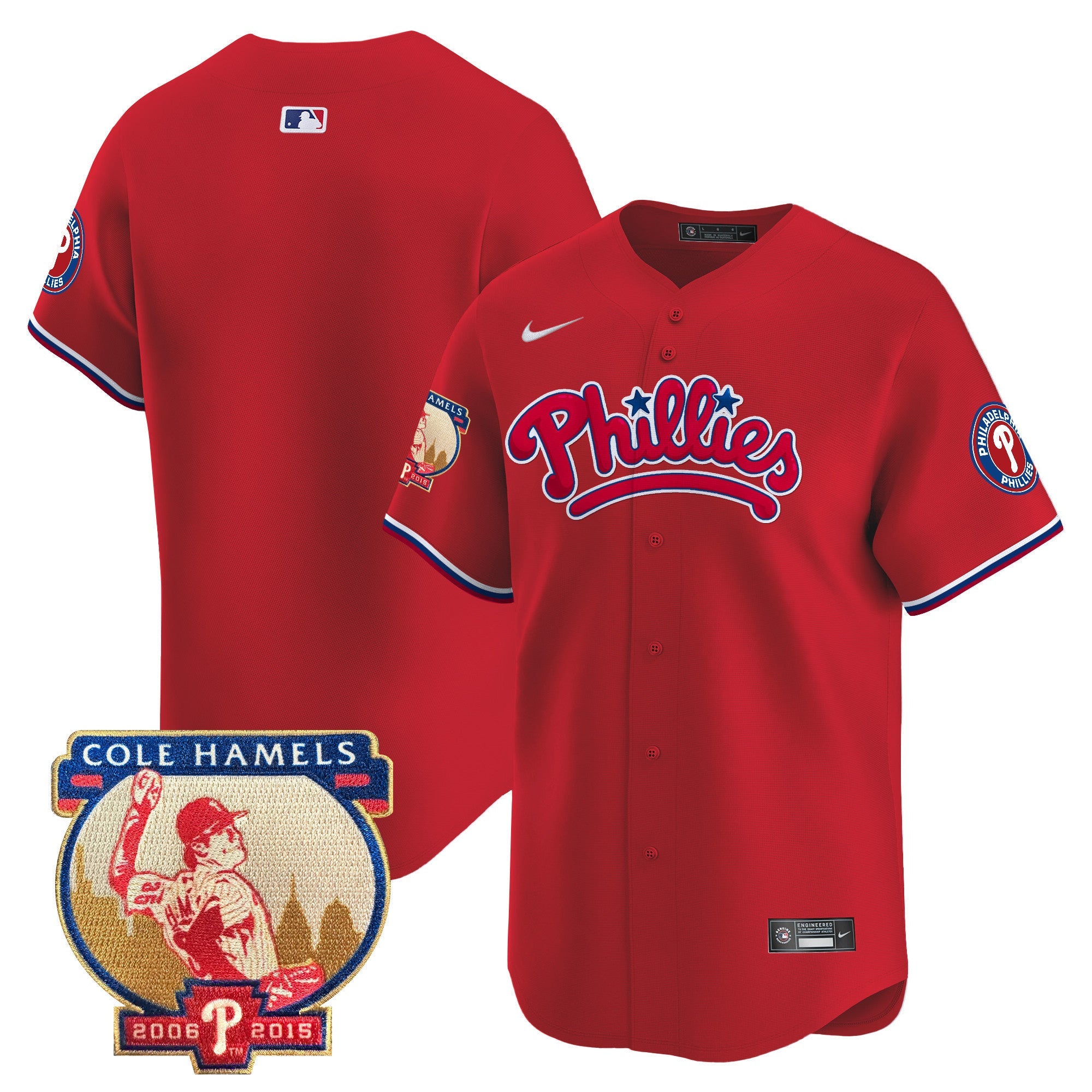 Men's Phillies Cole Hamels Patch Vapor Premier Limited Jersey - All Stitched