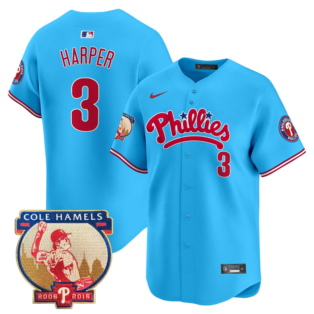 Men's Phillies Cole Hamels Patch Vapor Premier Limited Jersey - All Stitched