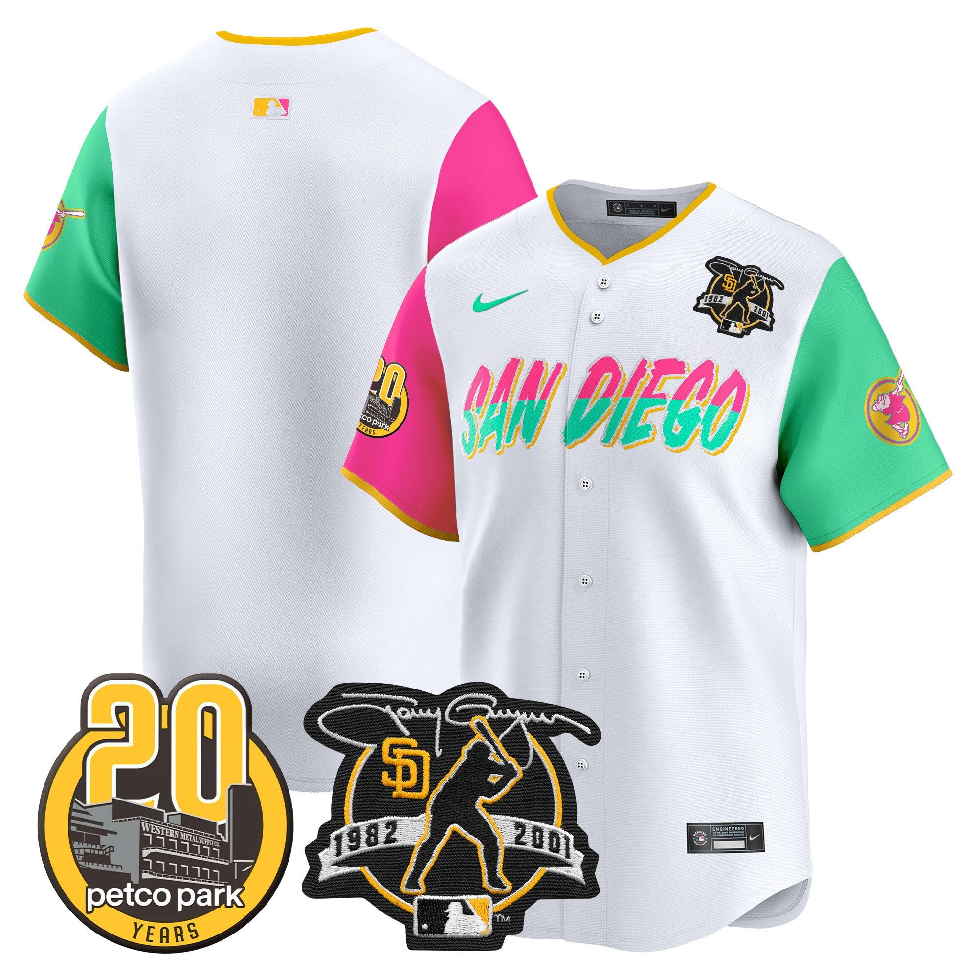 Men's Padres Tony Gwynn & Petco Park 20th Patch Vapor Premier Limited Jersey - All Stitched