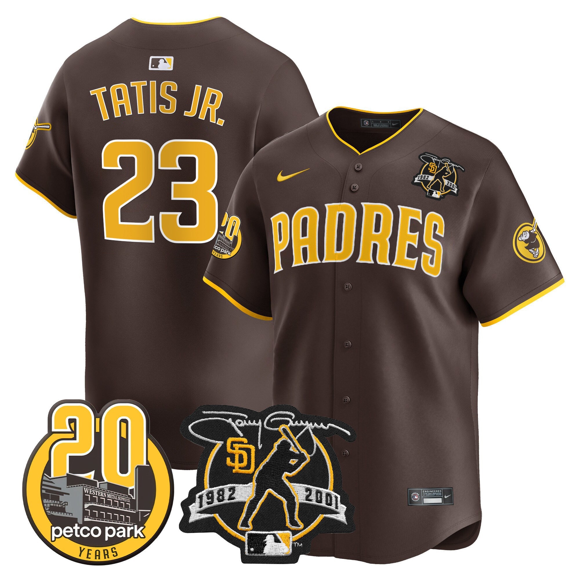 Men's Padres Tony Gwynn & Petco Park 20th Patch Vapor Premier Limited Jersey - All Stitched