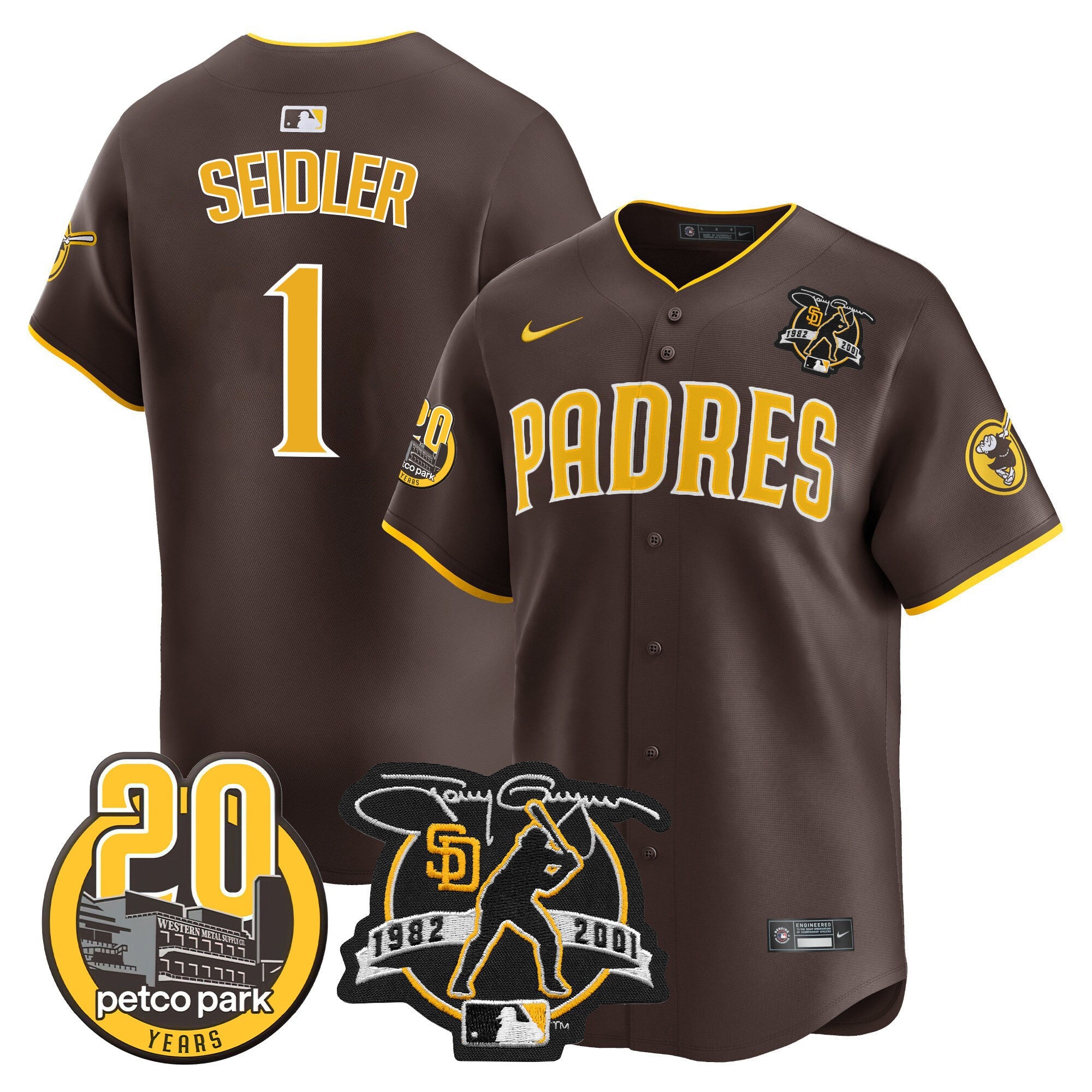 Men's Padres Tony Gwynn & Petco Park 20th Patch Vapor Premier Limited Jersey - All Stitched