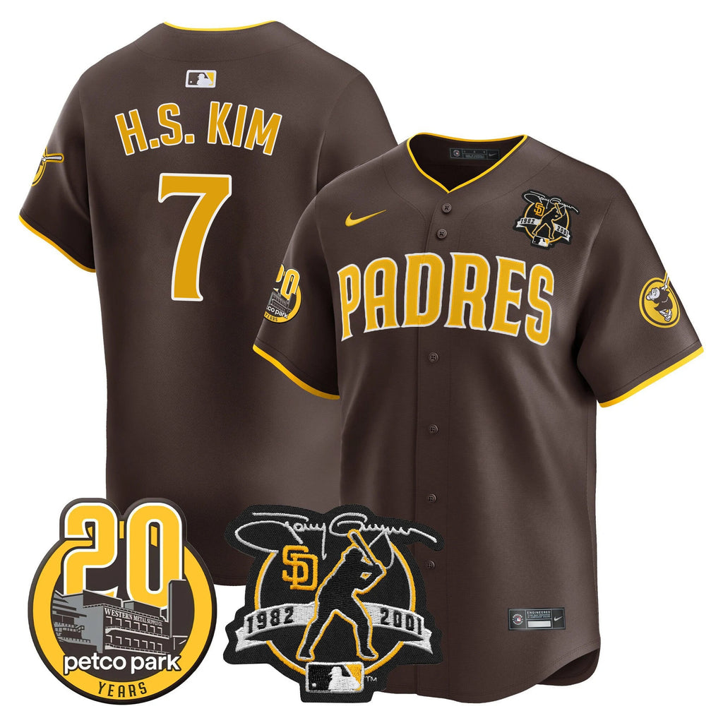 Men's Padres Tony Gwynn & Petco Park 20th Patch Vapor Premier Limited Jersey - All Stitched
