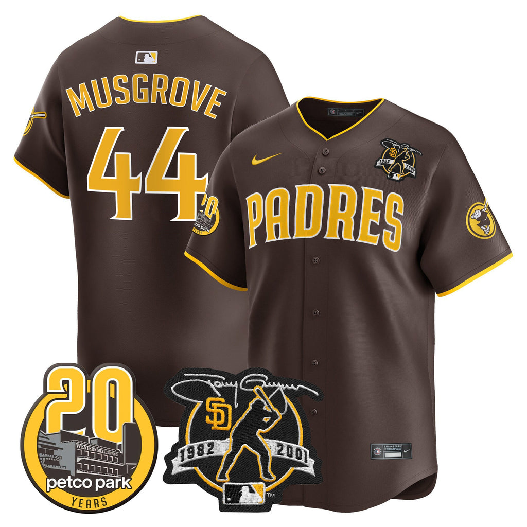 Men's Padres Tony Gwynn & Petco Park 20th Patch Vapor Premier Limited Jersey - All Stitched
