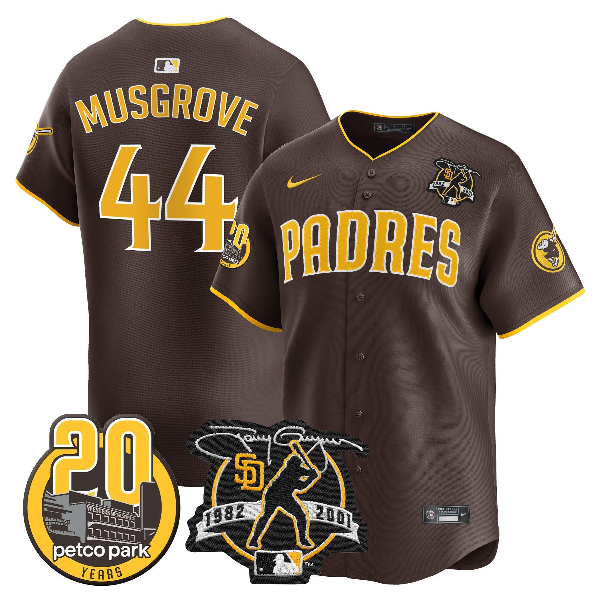 Men's Padres Tony Gwynn & Petco Park 20th Patch Vapor Premier Limited Jersey - All Stitched