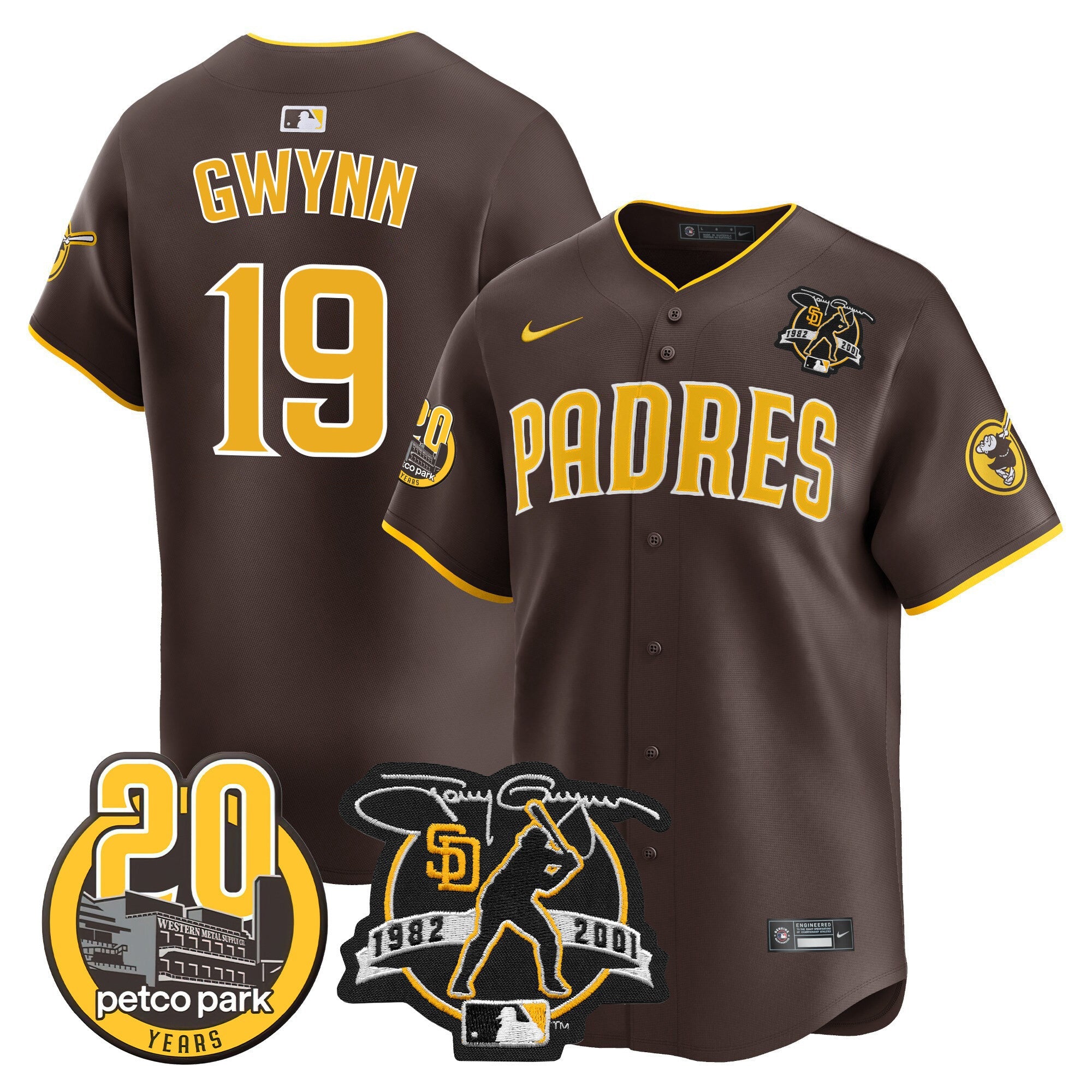 Men's Padres Tony Gwynn & Petco Park 20th Patch Vapor Premier Limited Jersey - All Stitched