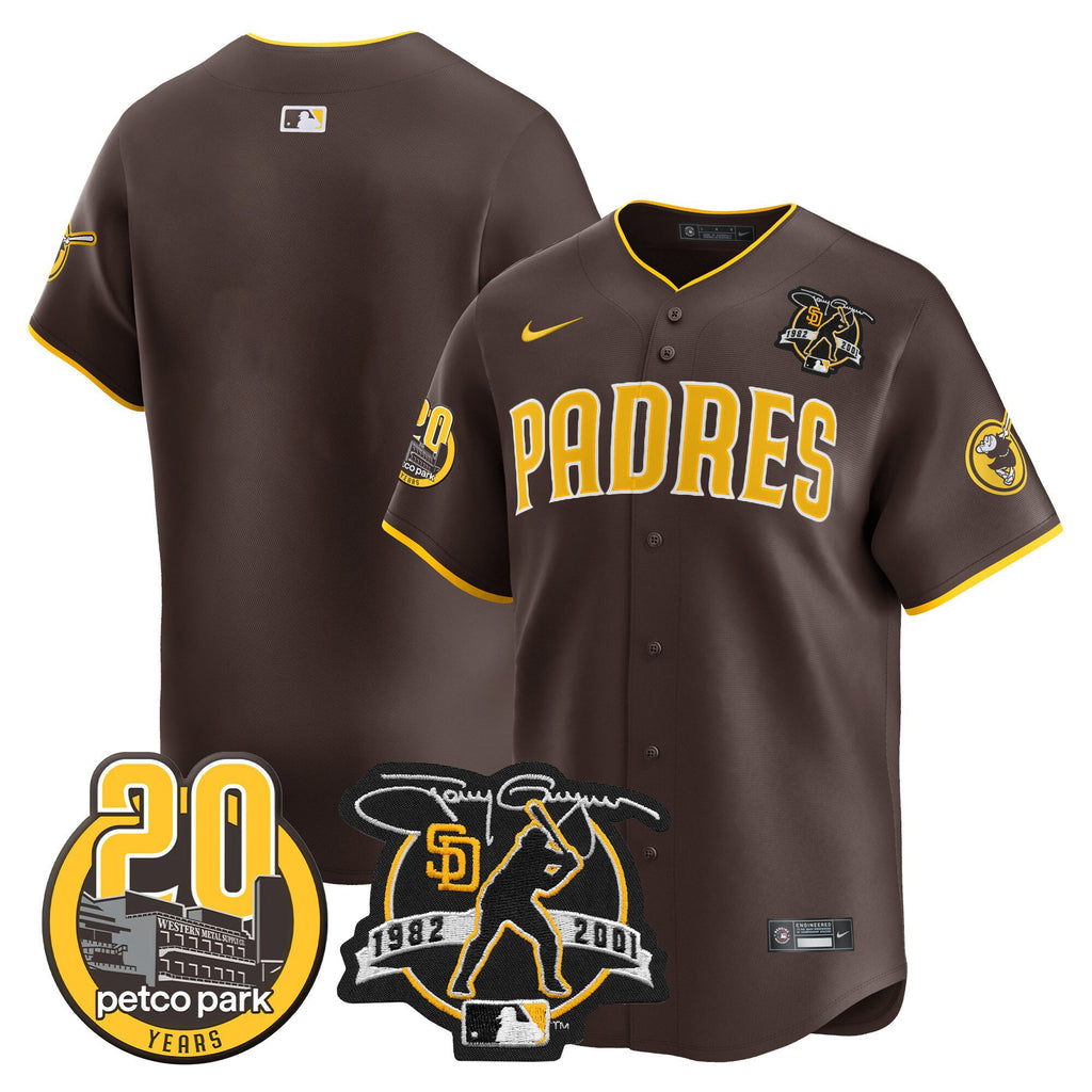 Men's Padres Tony Gwynn & Petco Park 20th Patch Vapor Premier Limited Jersey - All Stitched