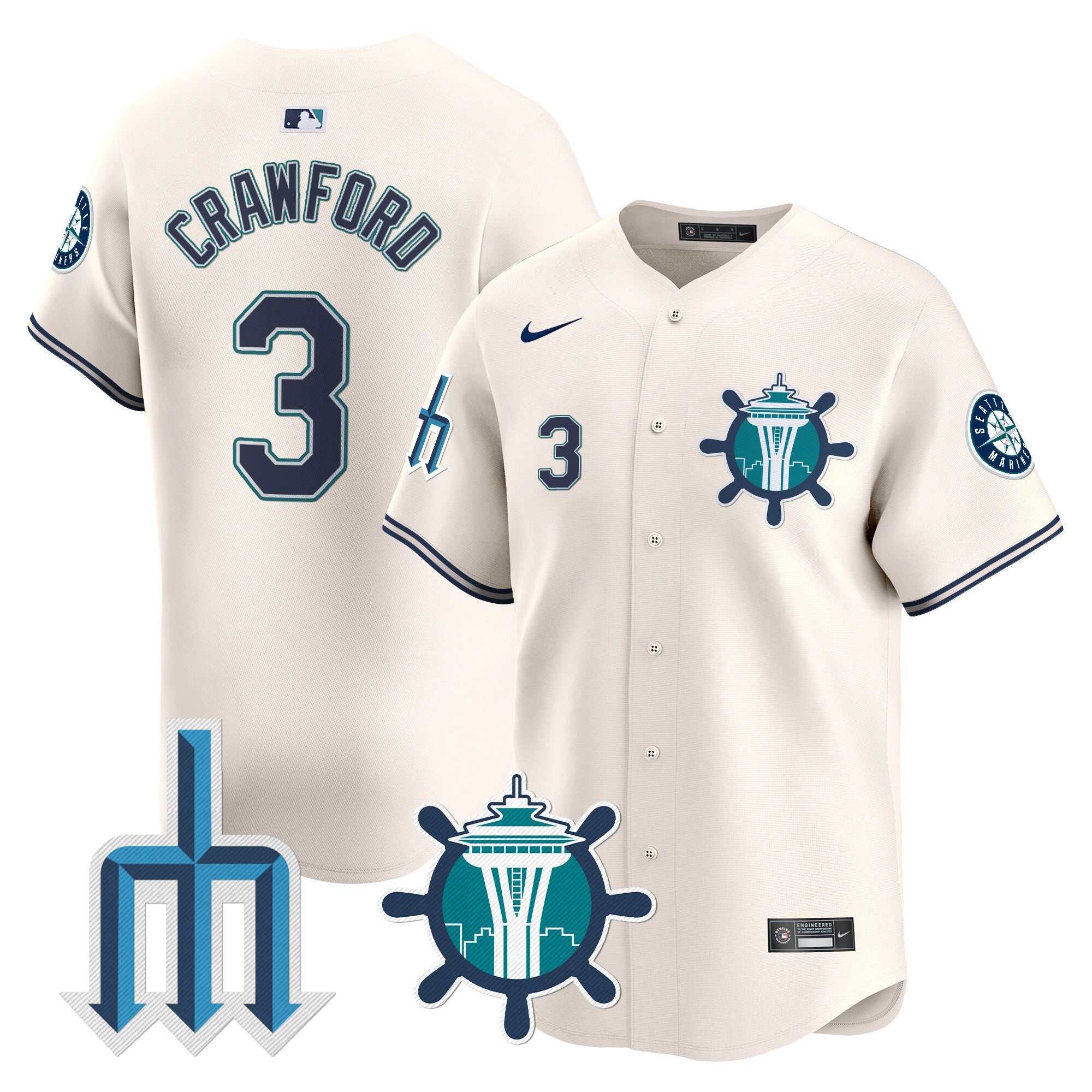 Men's Seattle Mariners Trident Patch Vapor Premier Limited Jersey - All Stitched