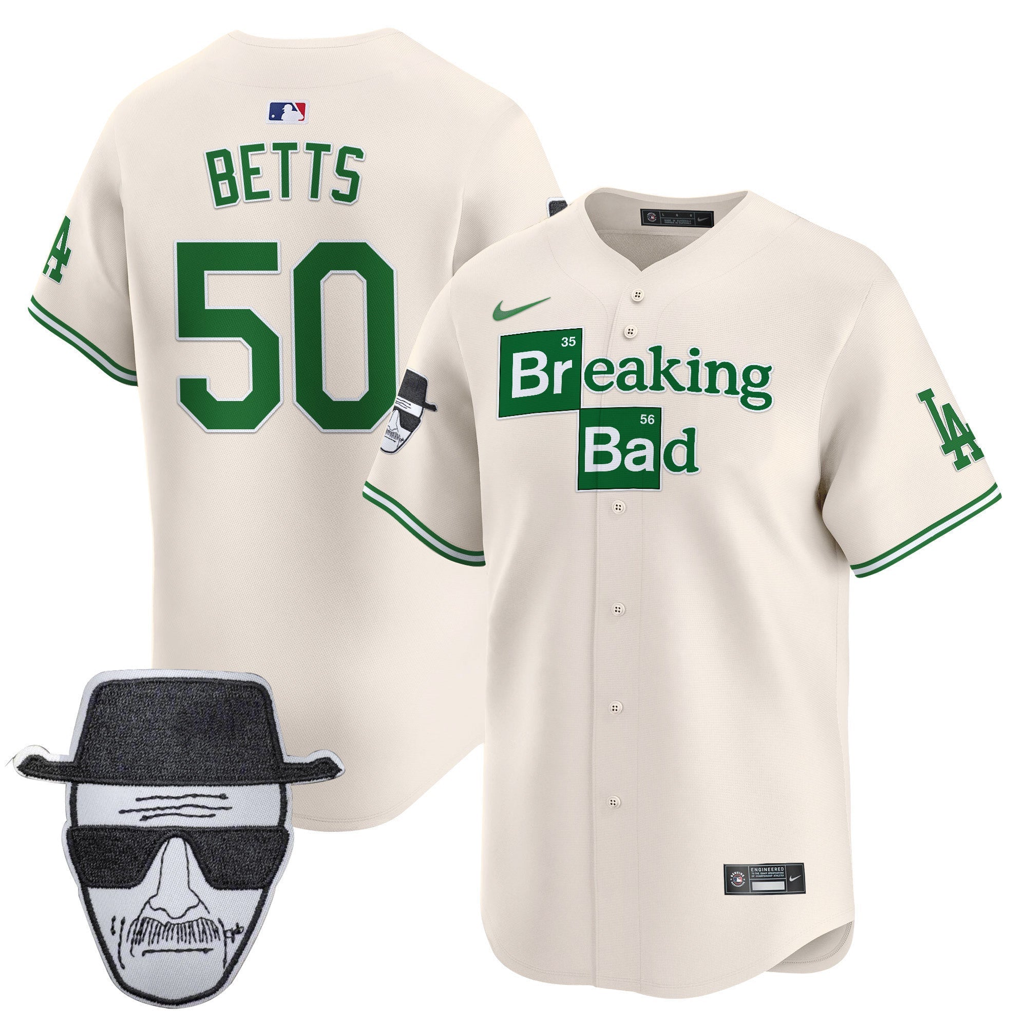 Men's Dodgers Breaking Bad Walter White Patch Vapor Premier Limited Jersey - All Stitched