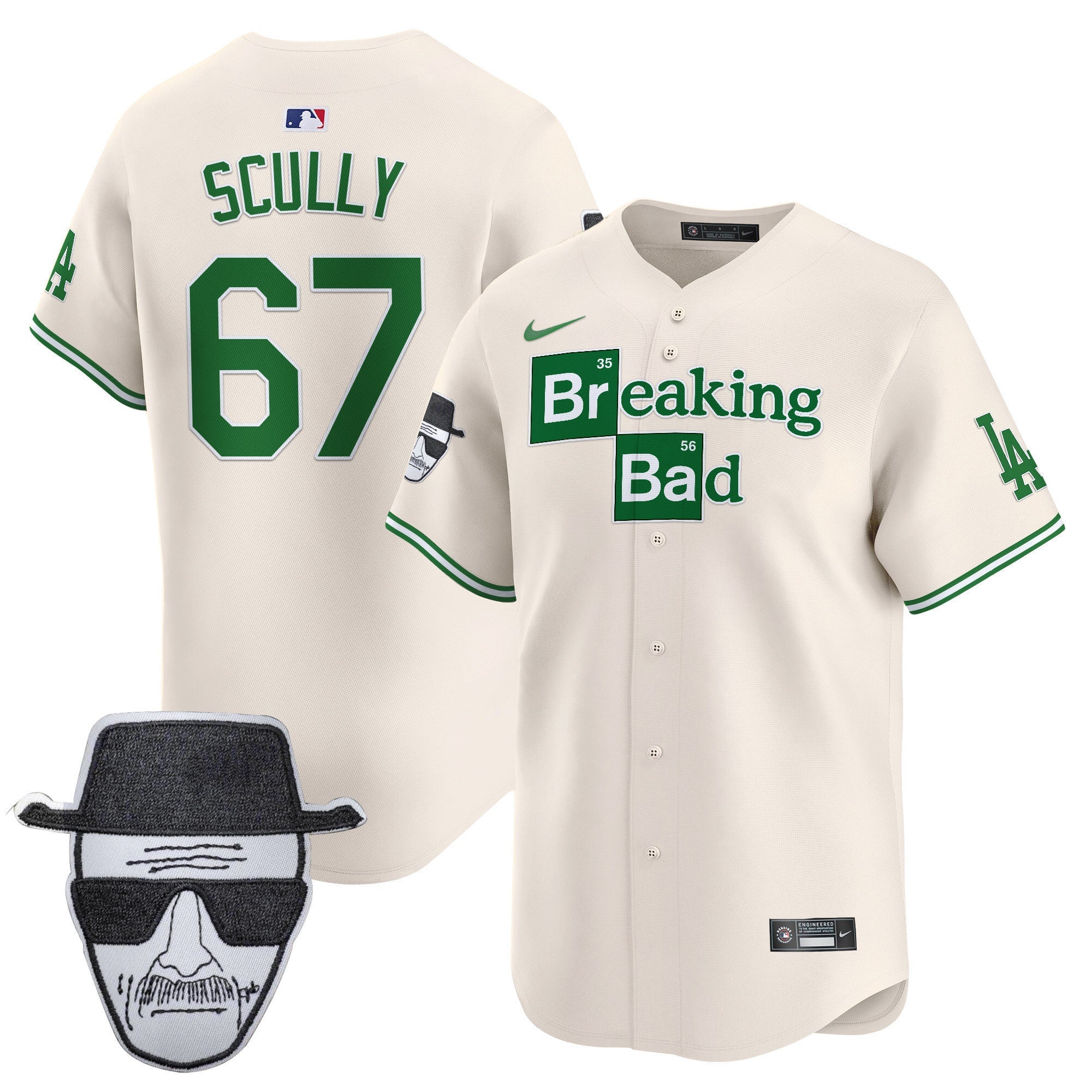 Men's Dodgers Breaking Bad Walter White Patch Vapor Premier Limited Jersey - All Stitched