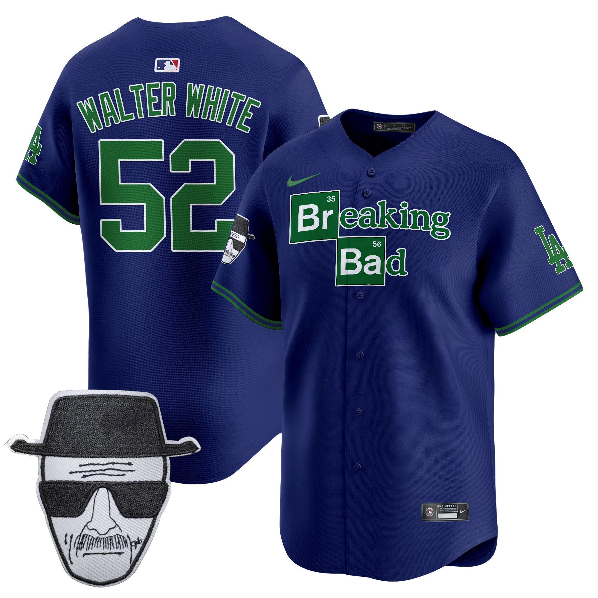 Men's Dodgers Breaking Bad Walter White Patch Vapor Premier Limited Jersey - All Stitched