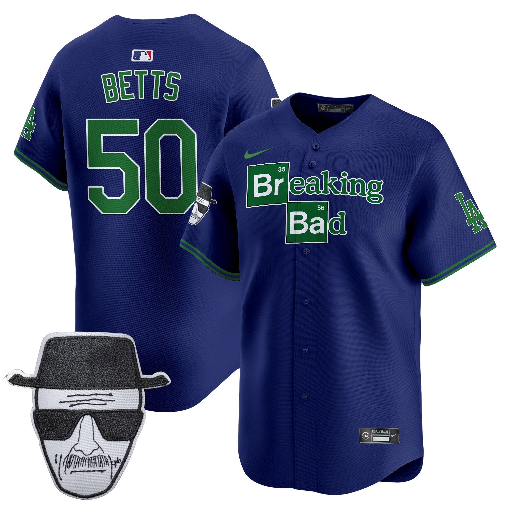 Men's Dodgers Breaking Bad Walter White Patch Vapor Premier Limited Jersey - All Stitched