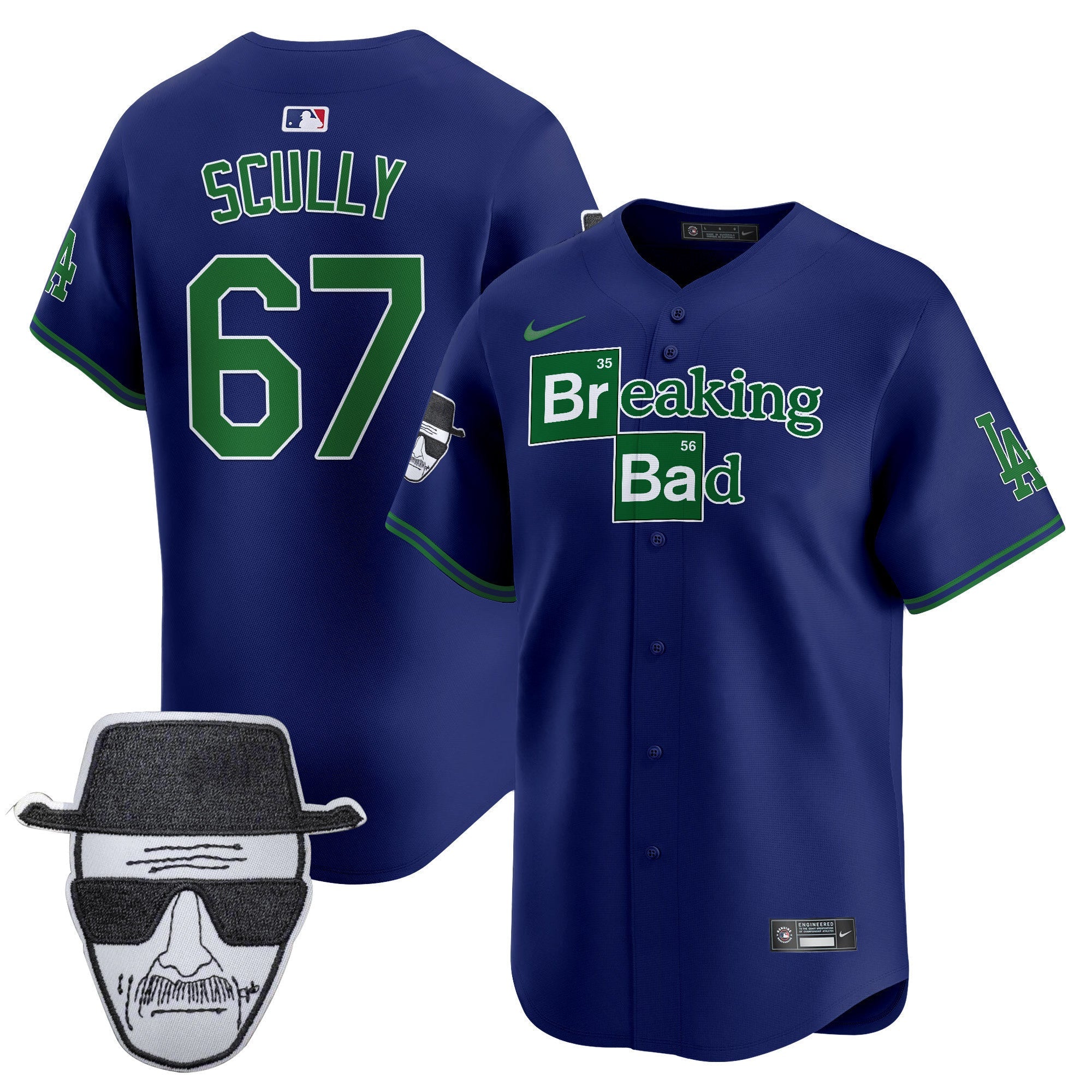 Men's Dodgers Breaking Bad Walter White Patch Vapor Premier Limited Jersey - All Stitched