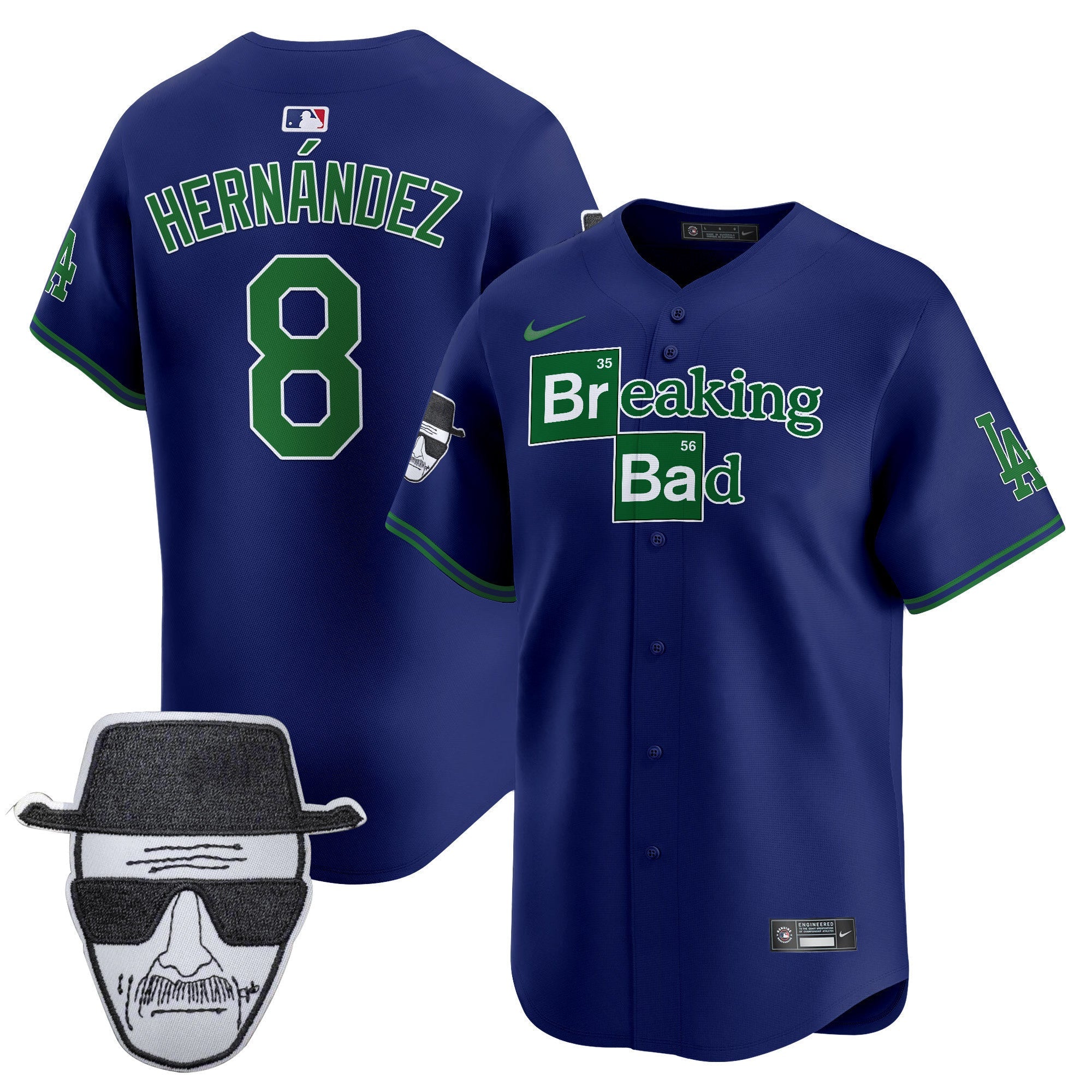 Men's Dodgers Breaking Bad Walter White Patch Vapor Premier Limited Jersey - All Stitched