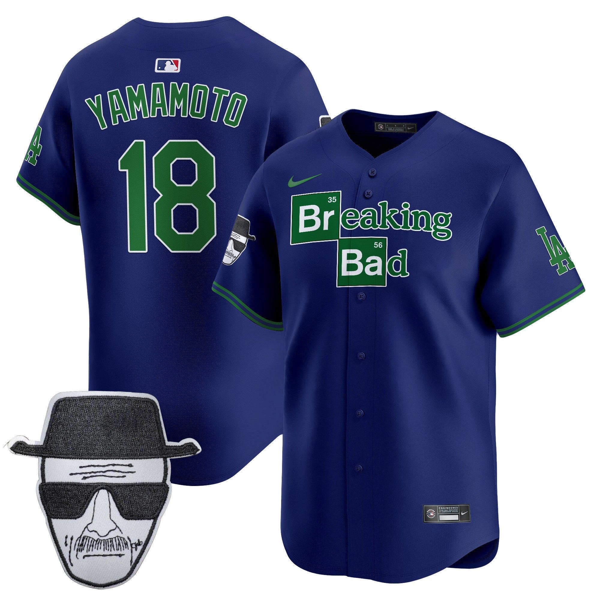 Men's Dodgers Breaking Bad Walter White Patch Vapor Premier Limited Jersey - All Stitched