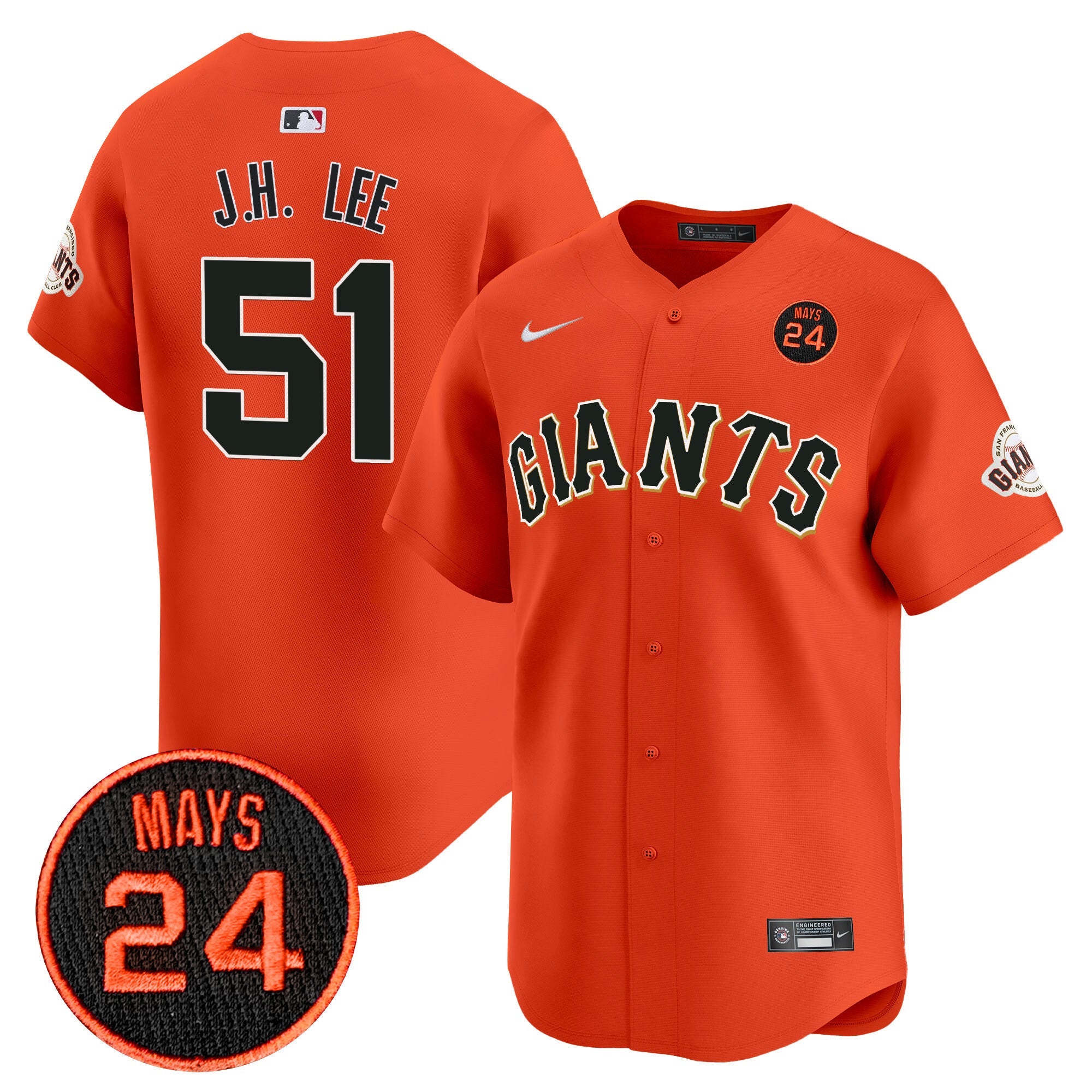 Men's San Francisco Giants 2024 Willie Mays Patch Vapor Premier Limited Jersey V3 - All Stitched