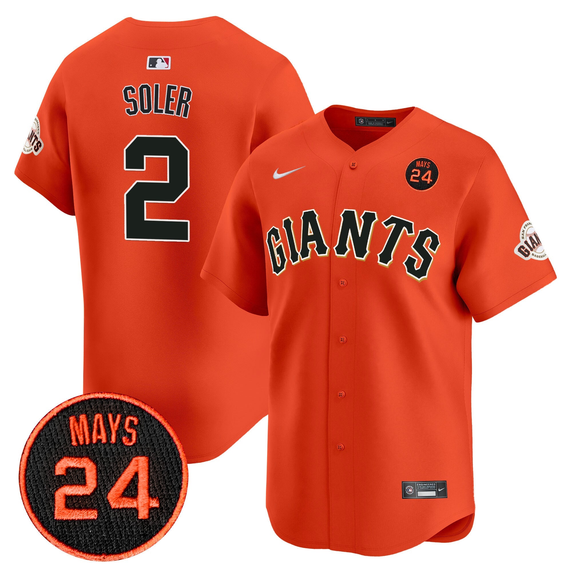 Men's San Francisco Giants 2024 Willie Mays Patch Vapor Premier Limited Jersey V3 - All Stitched